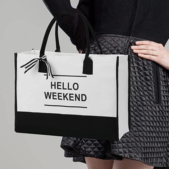 Woman's Black And White Large Canvas Handle Bag Versatile Durable & Fun - Picture 1 of 6